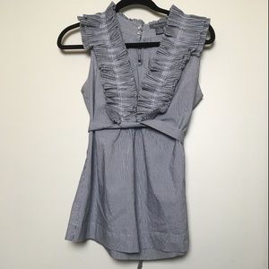 Gracia Pleated Pinstripe Ruffled Collar Blouse